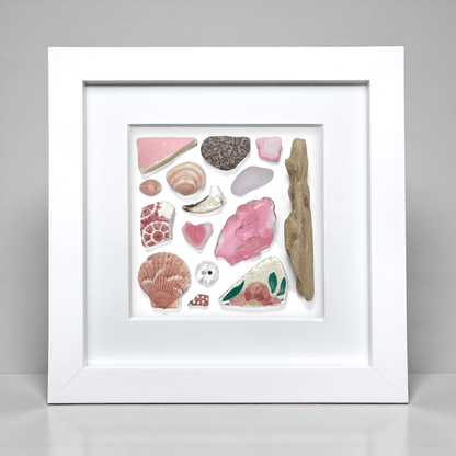 Rare Beachcombing Curiosities - Pink - Framed Beach Art - East Neuk Beach Crafts