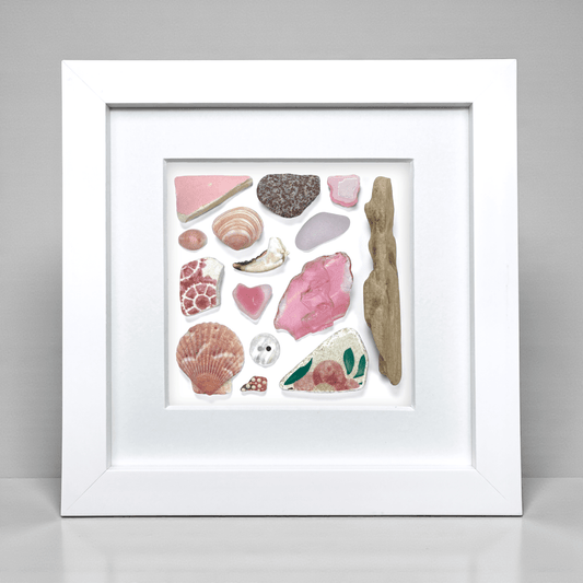 Rare Beachcombing Curiosities - Pink - Framed Beach Art - East Neuk Beach Crafts
