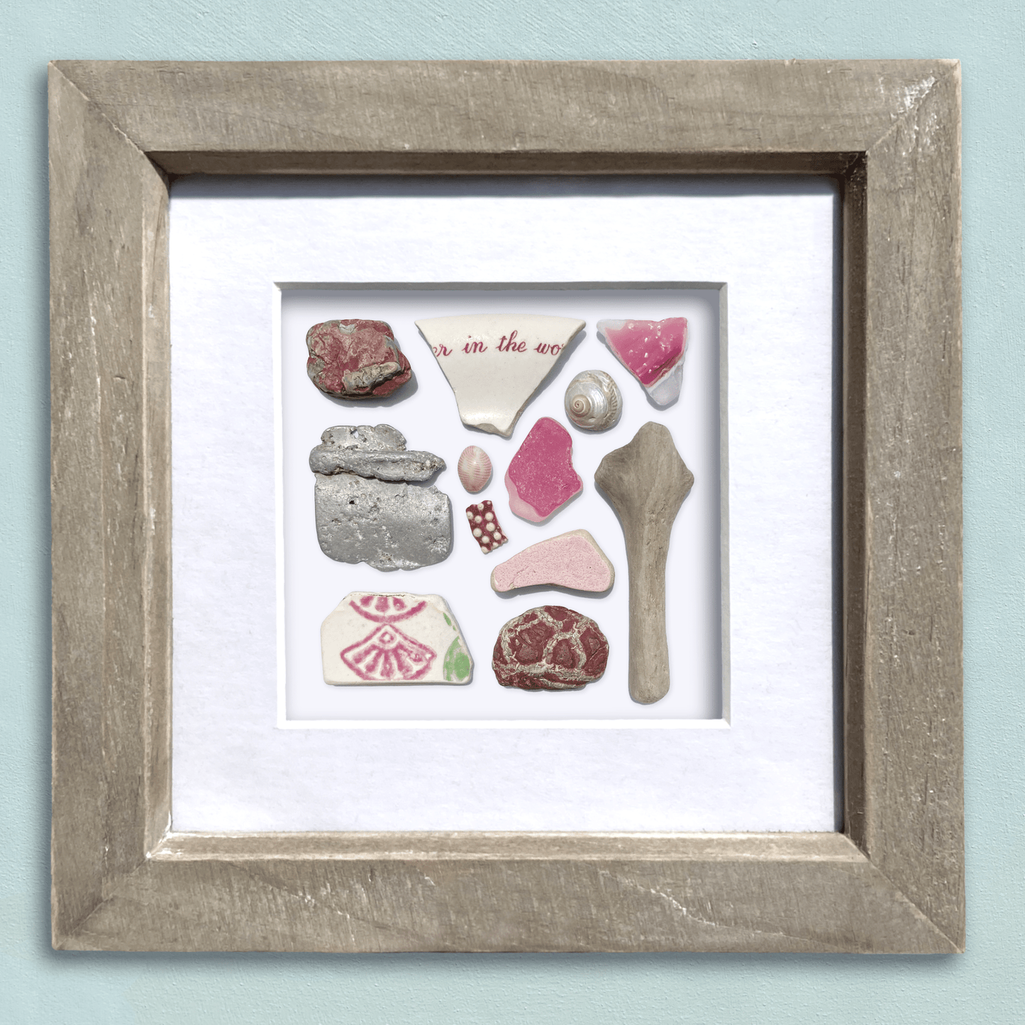 Rare Beachcombing Curiosities - Pink - Framed Beach Art - East Neuk Beach Crafts