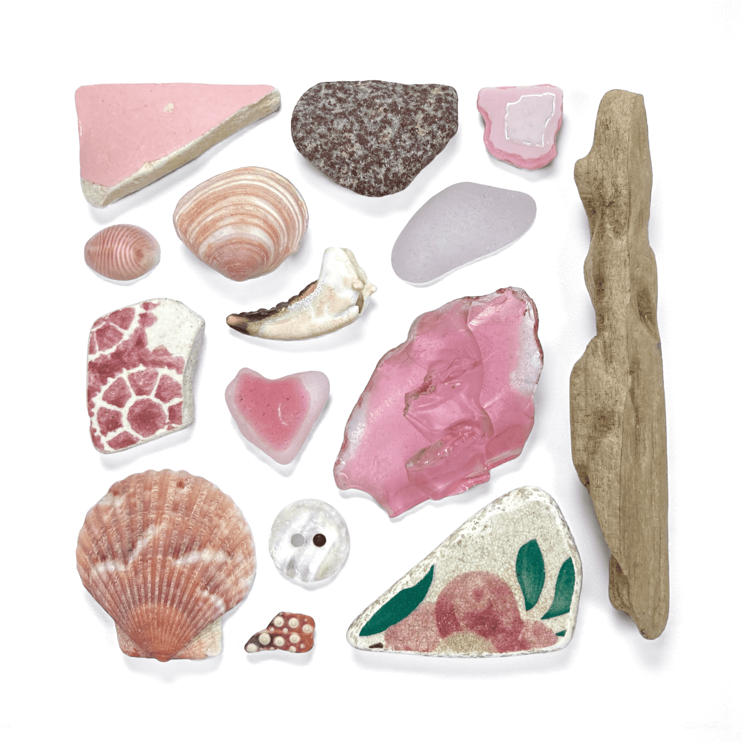 Rare Beachcombing Curiosities - Pink - Framed Beach Art - East Neuk Beach Crafts