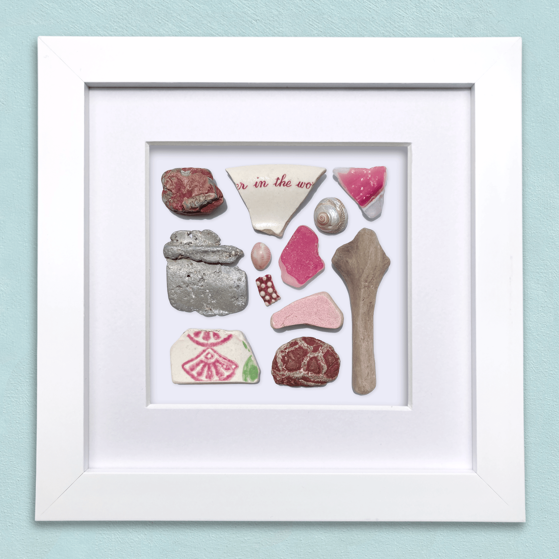 Rare Beachcombing Curiosities - Pink - Framed Beach Art - East Neuk Beach Crafts