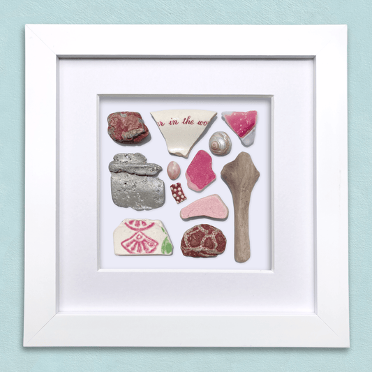 Rare Beachcombing Curiosities - Pink - Framed Beach Art - East Neuk Beach Crafts