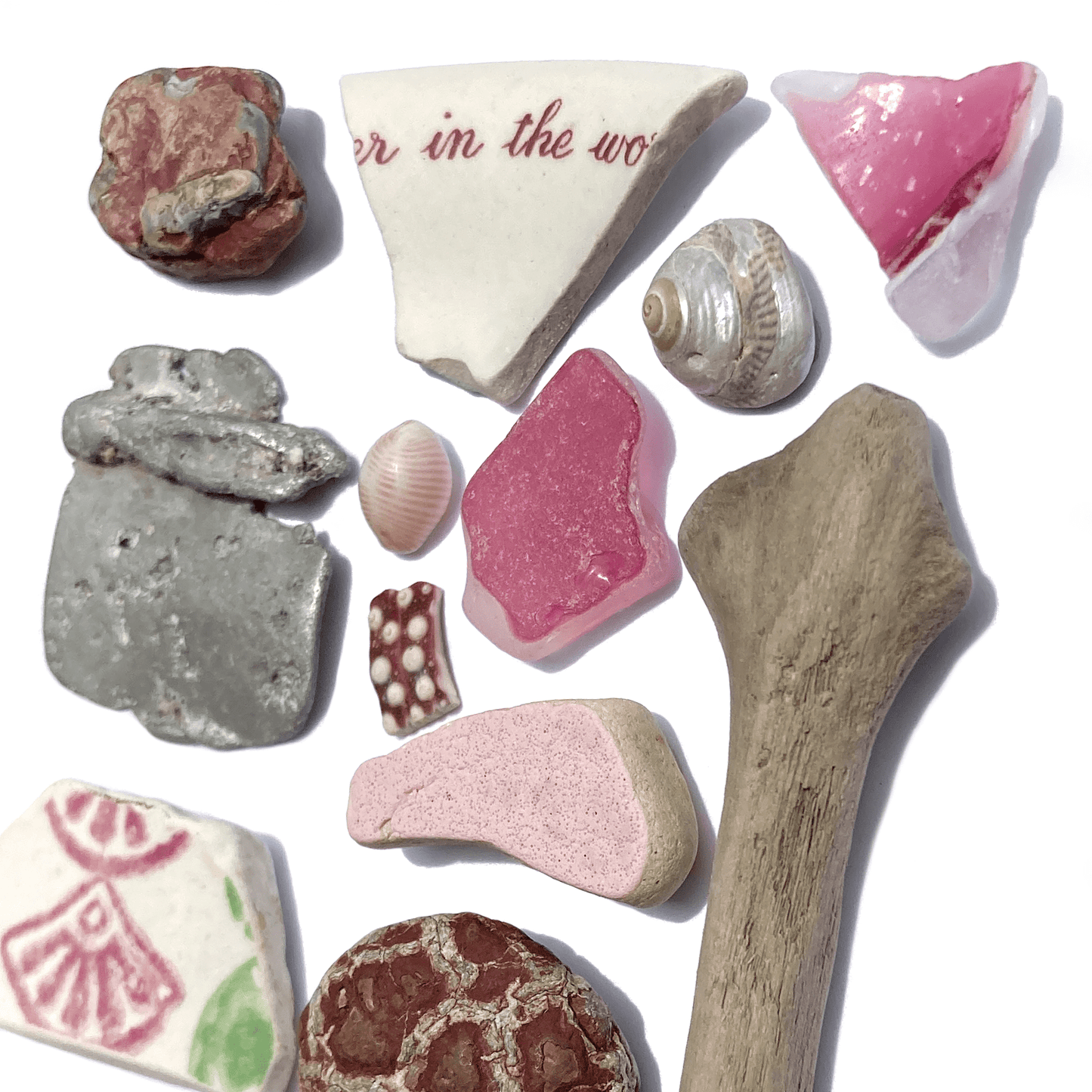 Rare Beachcombing Curiosities - Pink - Framed Beach Art - East Neuk Beach Crafts