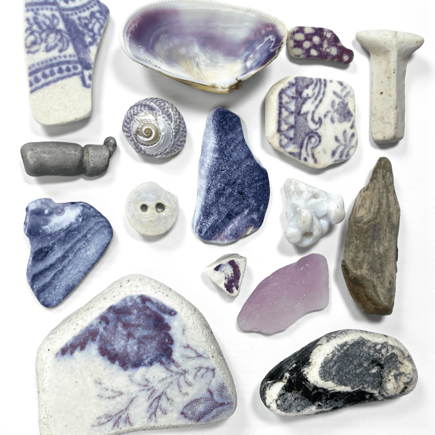 Rare Beachcombing Curiosities - Purple - Framed Beach Art - East Neuk Beach Crafts