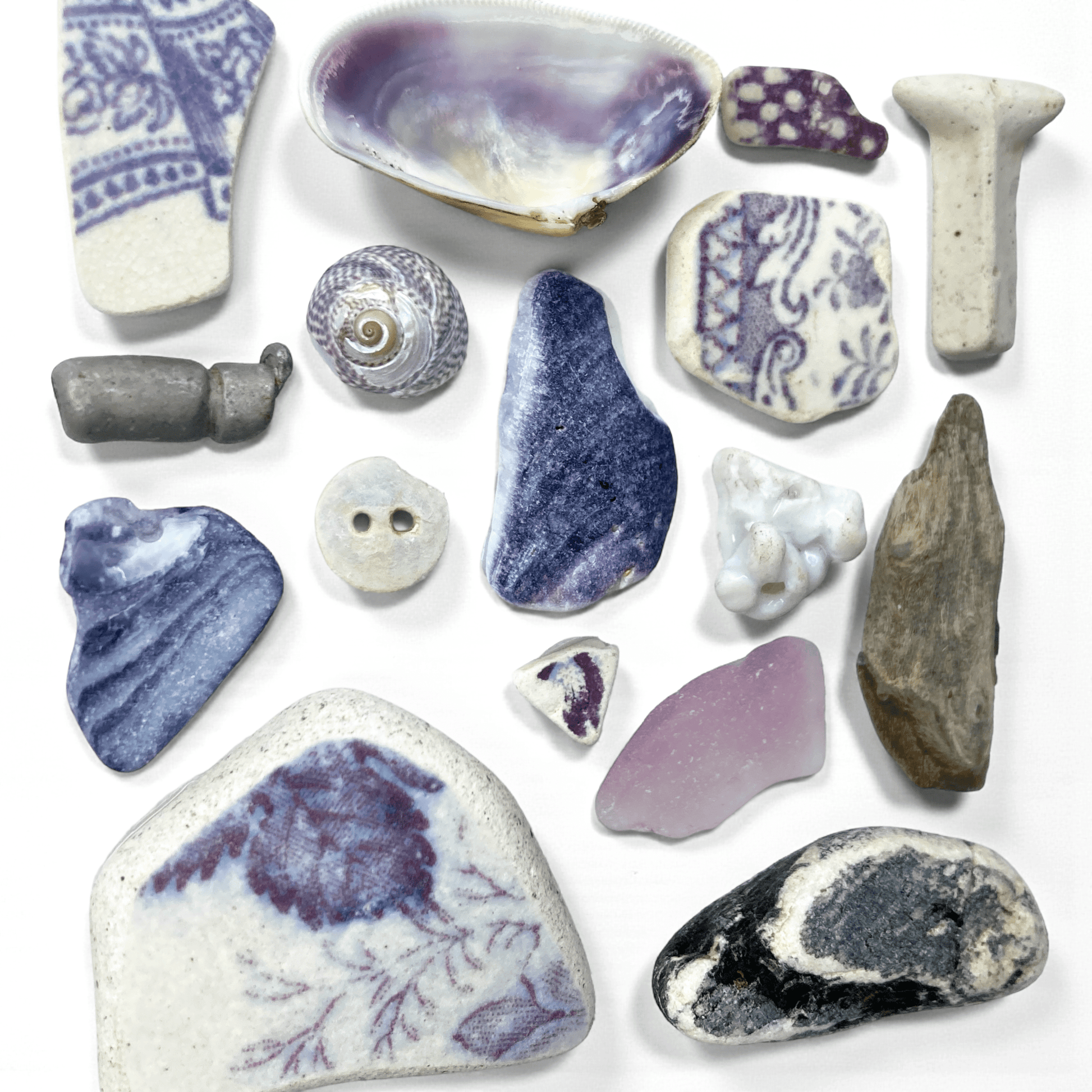 Rare Beachcombing Curiosities - Purple - Framed Beach Art - East Neuk Beach Crafts