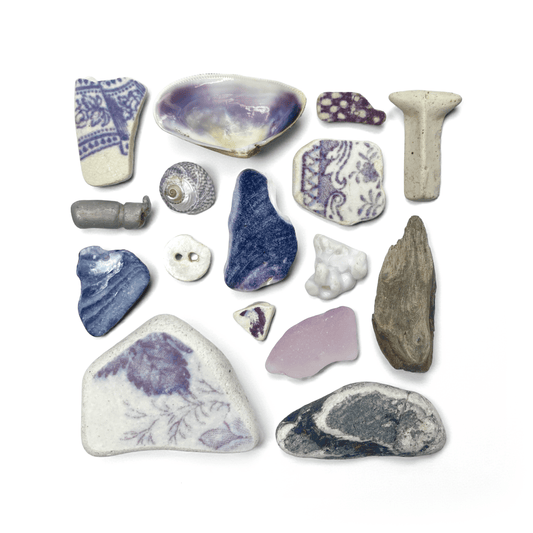 Rare Beachcombing Curiosities - Purple - Framed Beach Art - East Neuk Beach Crafts