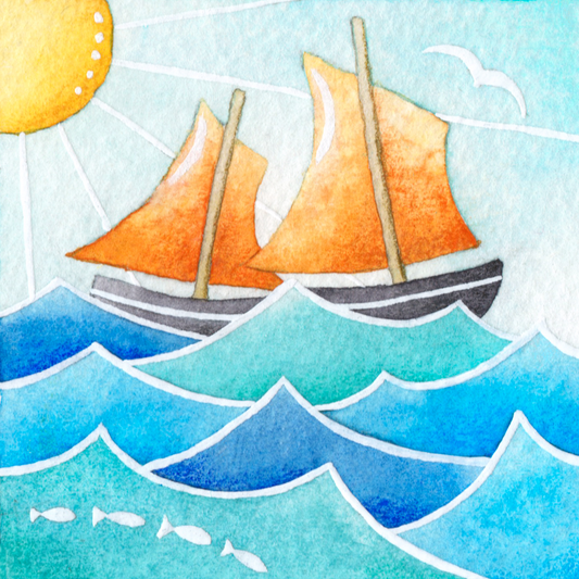 Original Watercolour Painting - Tiny Reaper Boat - Framed, Mounted and Signed