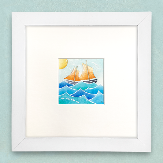 Original Watercolour Painting - Tiny Reaper Boat - Framed, Mounted and Signed