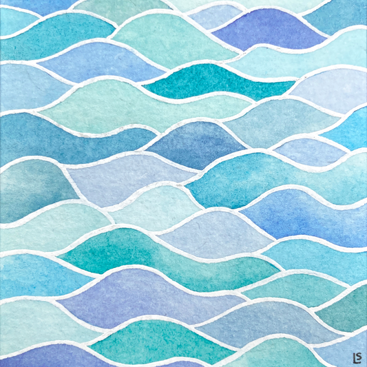 Original Watercolour Painting - Rippled Waves - Framed, Mounted and Signed