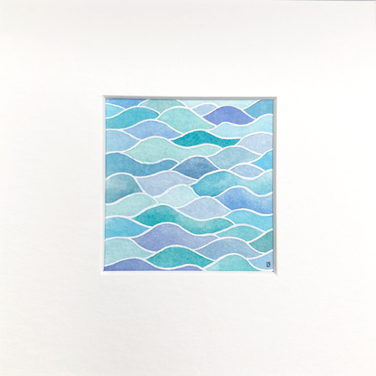 Original Watercolour Painting - Rippled Waves - Framed, Mounted and Signed