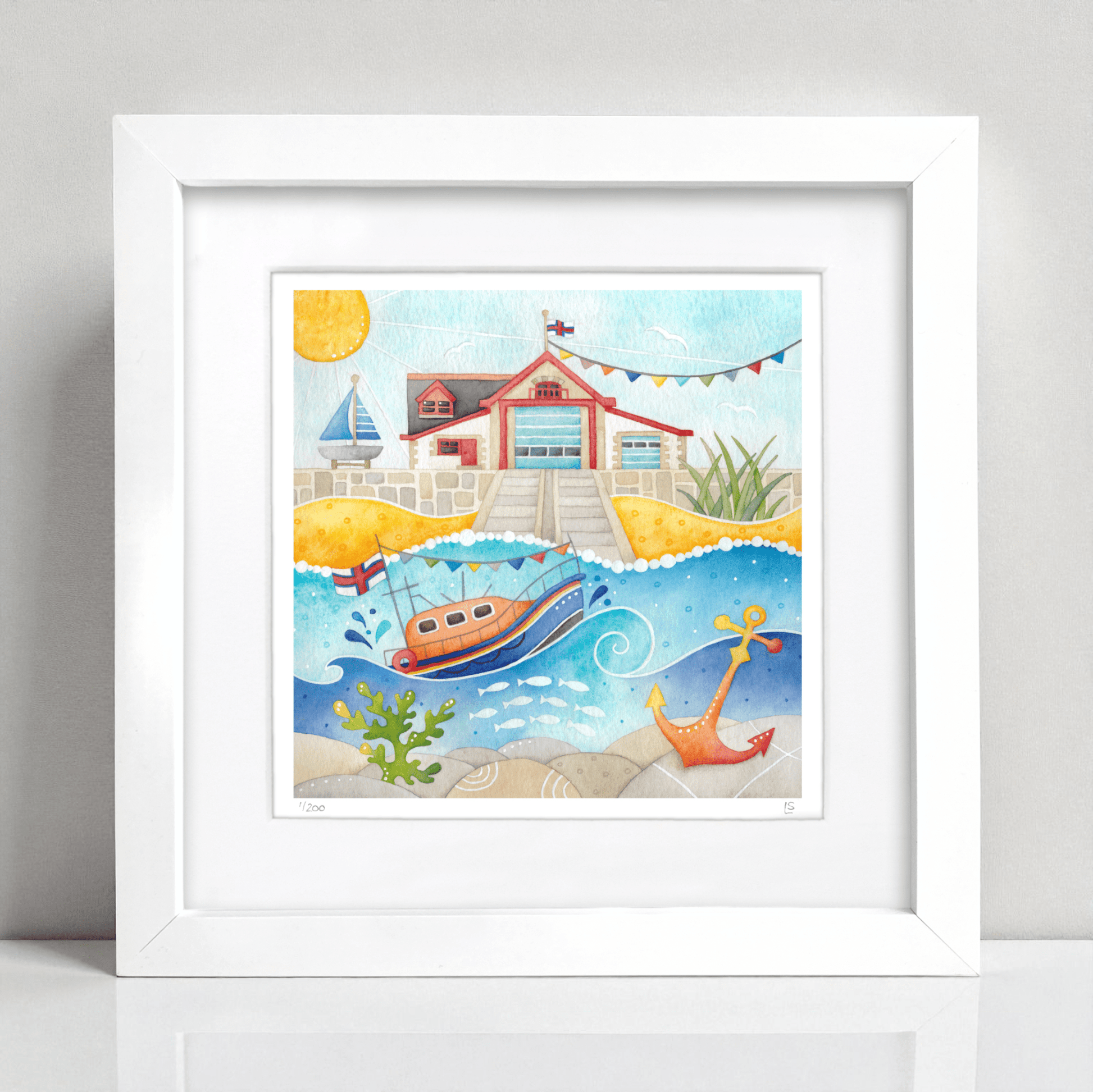 RNLI Lifeboat Framed Print - Anstruther - Seaside Watercolour