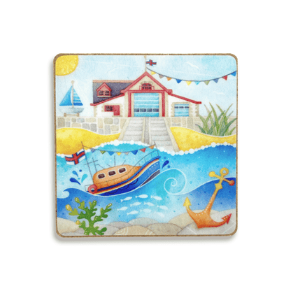 RNLI Lifeboat Fridge Magnet - Square Wood