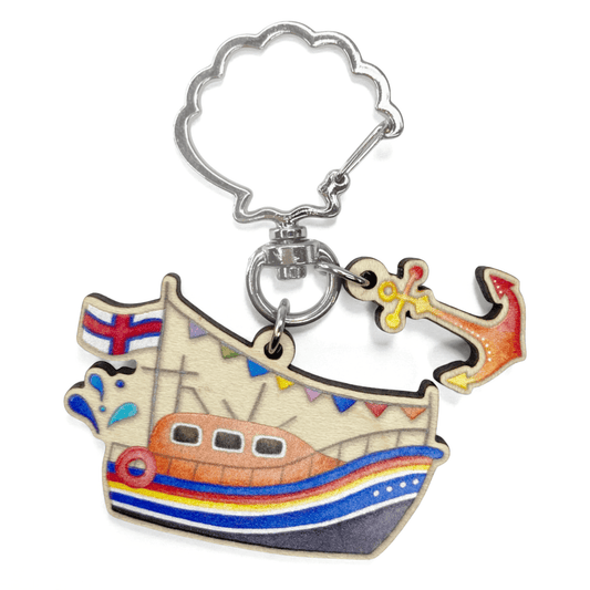 RNLI Lifeboat Keyring - Wooden Seaside Key Chain