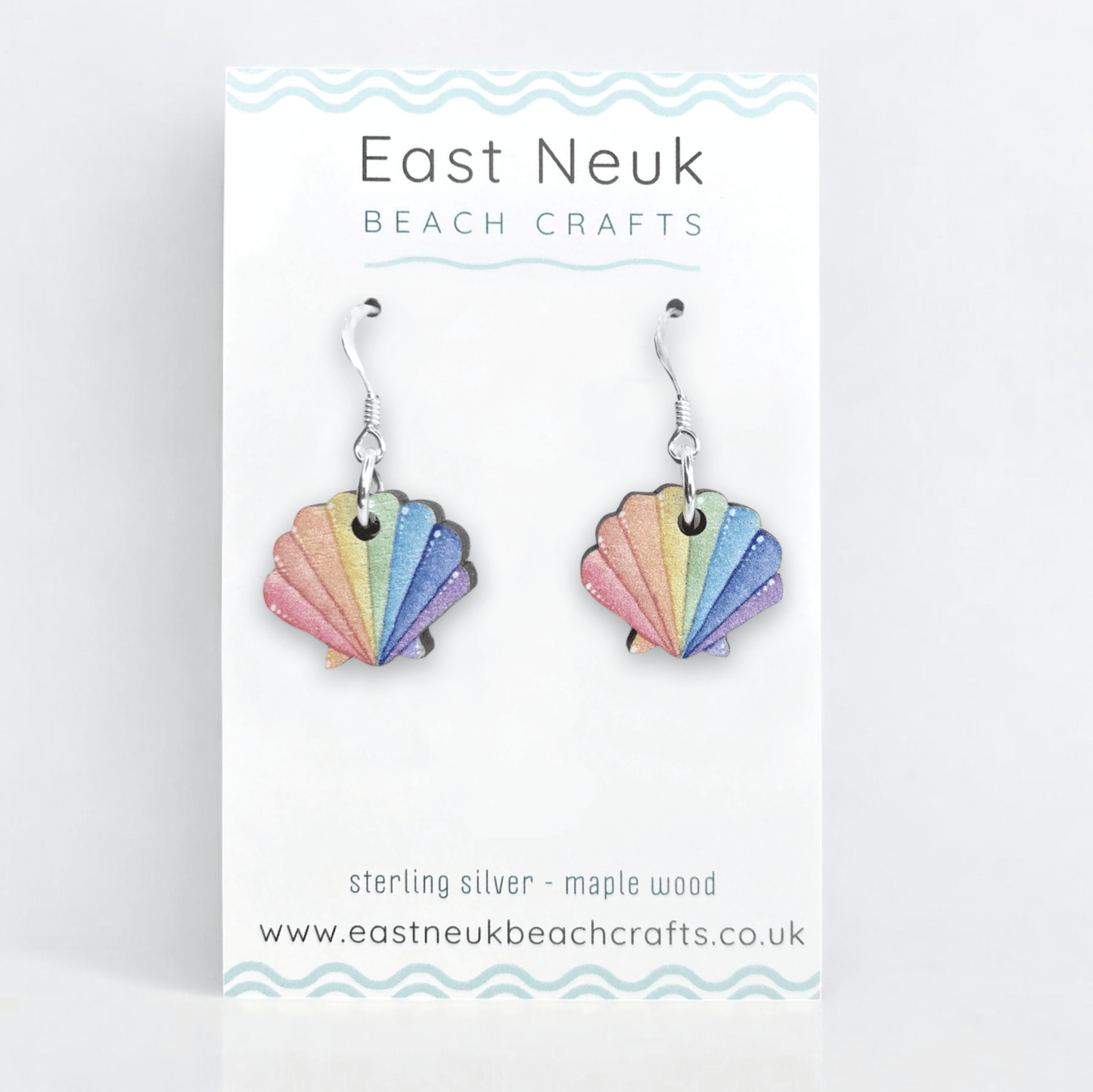 Scallop Shell Earrings - Sterling Silver and Maple Wood - East Neuk Beach Crafts