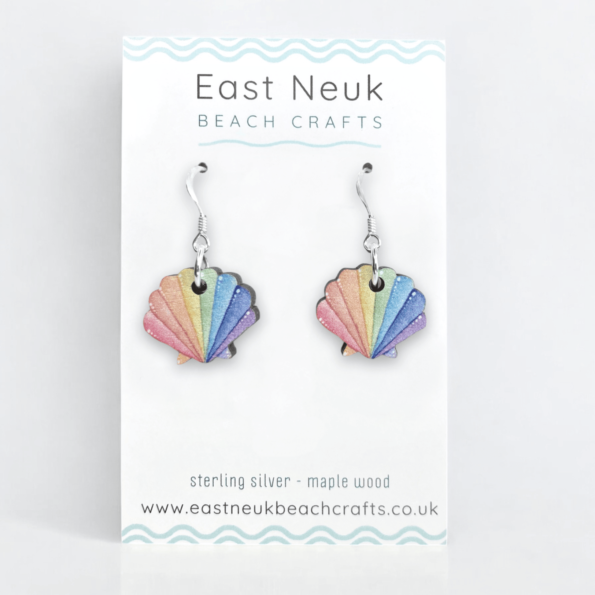 Scallop Shell Earrings - Sterling Silver and Maple Wood - East Neuk Beach Crafts