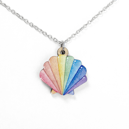 Scallop Shell Necklace - Wooden Seaside Pendant - East Neuk Beach Crafts