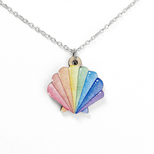 Scallop Shell Necklace - Wooden Seaside Pendant - East Neuk Beach Crafts