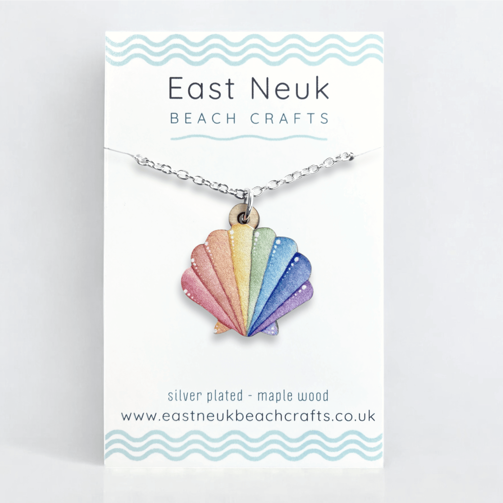 Scallop Shell Necklace - Wooden Seaside Pendant - East Neuk Beach Crafts
