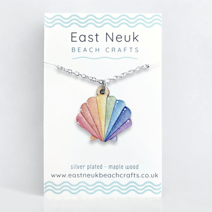 Scallop Shell Necklace - Wooden Seaside Pendant - East Neuk Beach Crafts