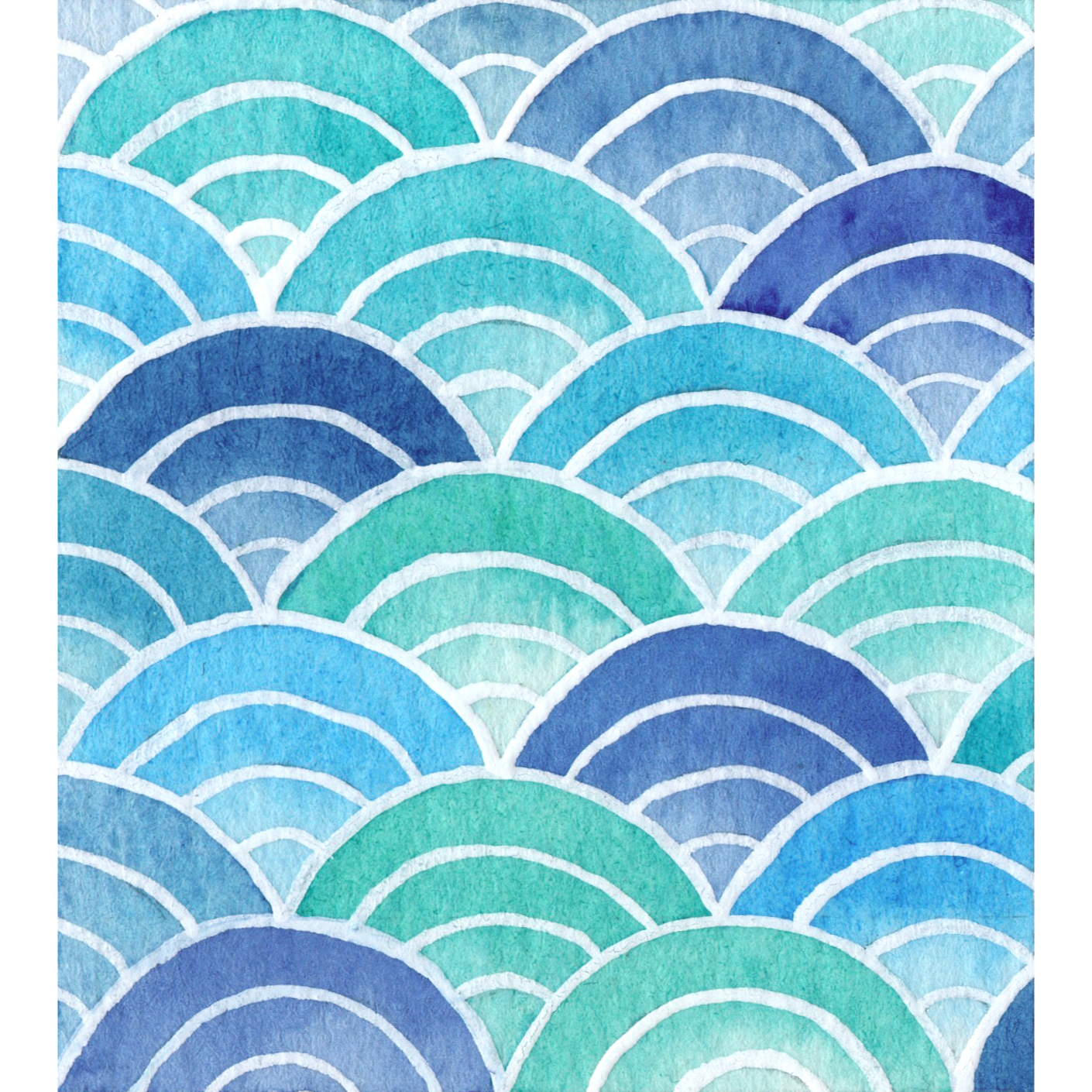 Original Watercolour Painting - Scalloped Waves - Framed, Mounted and Signed