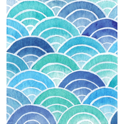 Original Watercolour Painting - Scalloped Waves - Framed, Mounted and Signed