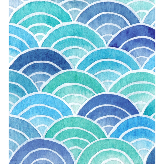 Original Watercolour Painting - Scalloped Waves - Framed, Mounted and Signed