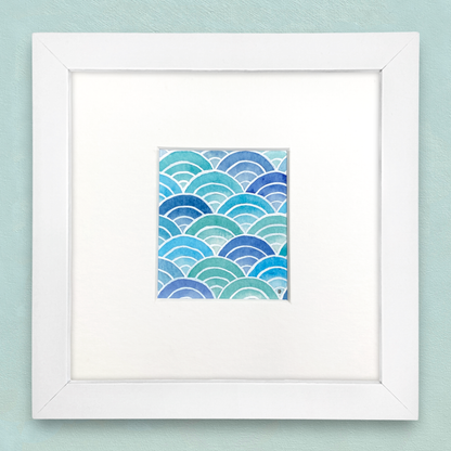 Original Watercolour Painting - Scalloped Waves - Framed, Mounted and Signed