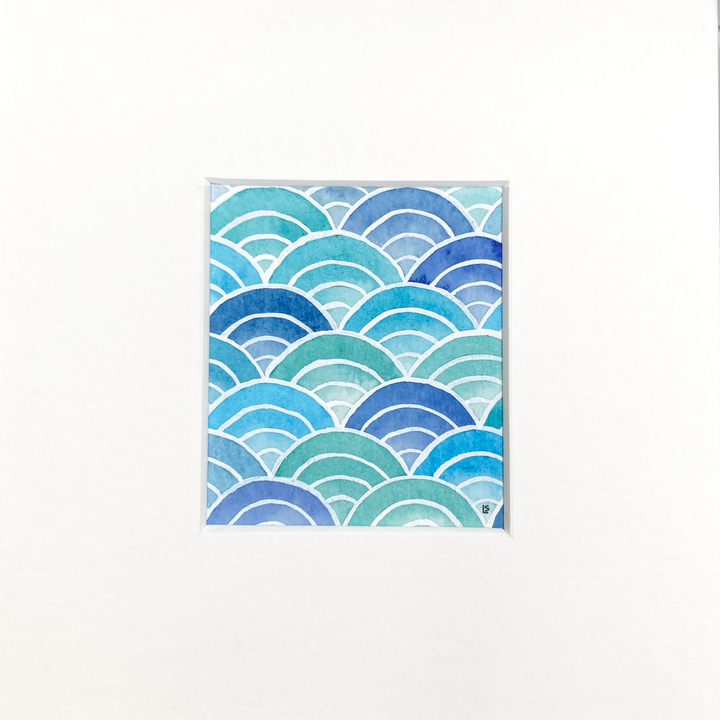 Original Watercolour Painting - Scalloped Waves - Framed, Mounted and Signed