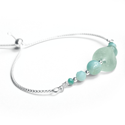 Sea Glass Bracelet - Aqua Green - Silver and Amazonite Crystal
