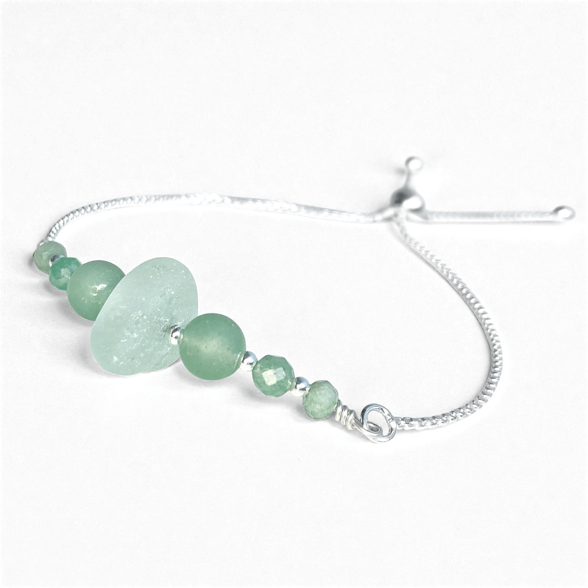 Sea Glass Bracelet - Aqua Green - Silver and Aventurine Crystal