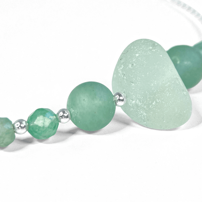 Sea Glass Bracelet - Aqua Green - Silver and Aventurine Crystal