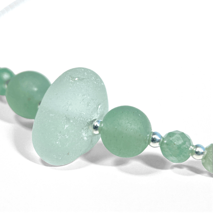 Sea Glass Bracelet - Aqua Green - Silver and Aventurine Crystal