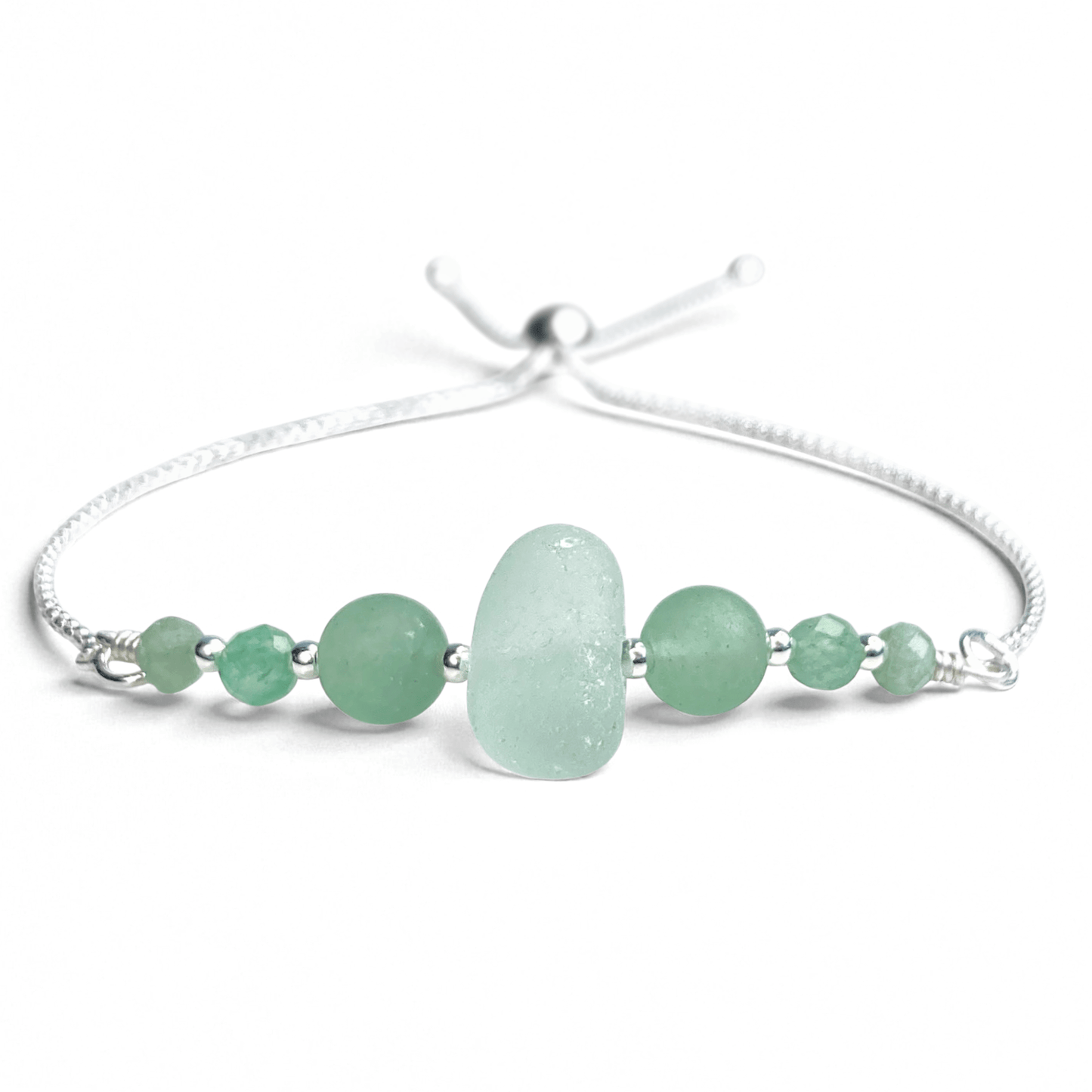 Sea Glass Bracelet - Aqua Green - Silver and Aventurine Crystal
