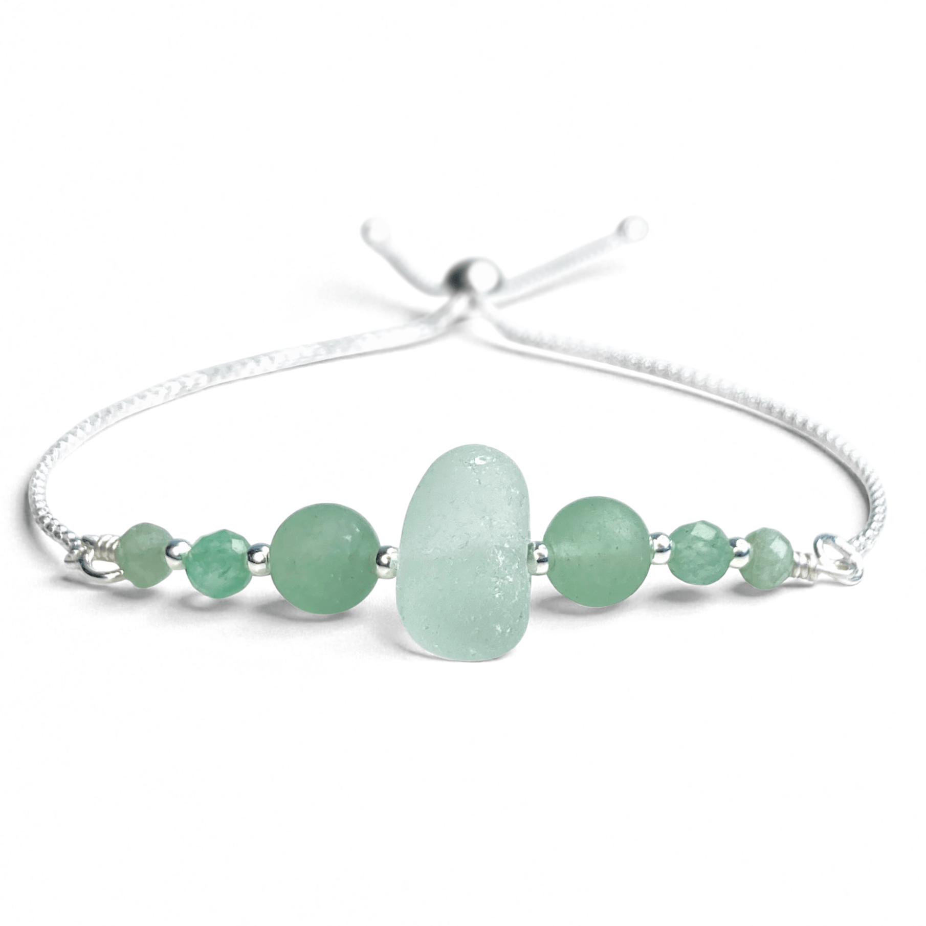 Sea Glass Bracelet - Aqua Green - Silver and Aventurine Crystal