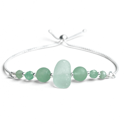 Sea Glass Bracelet - Aqua Green - Silver and Aventurine Crystal