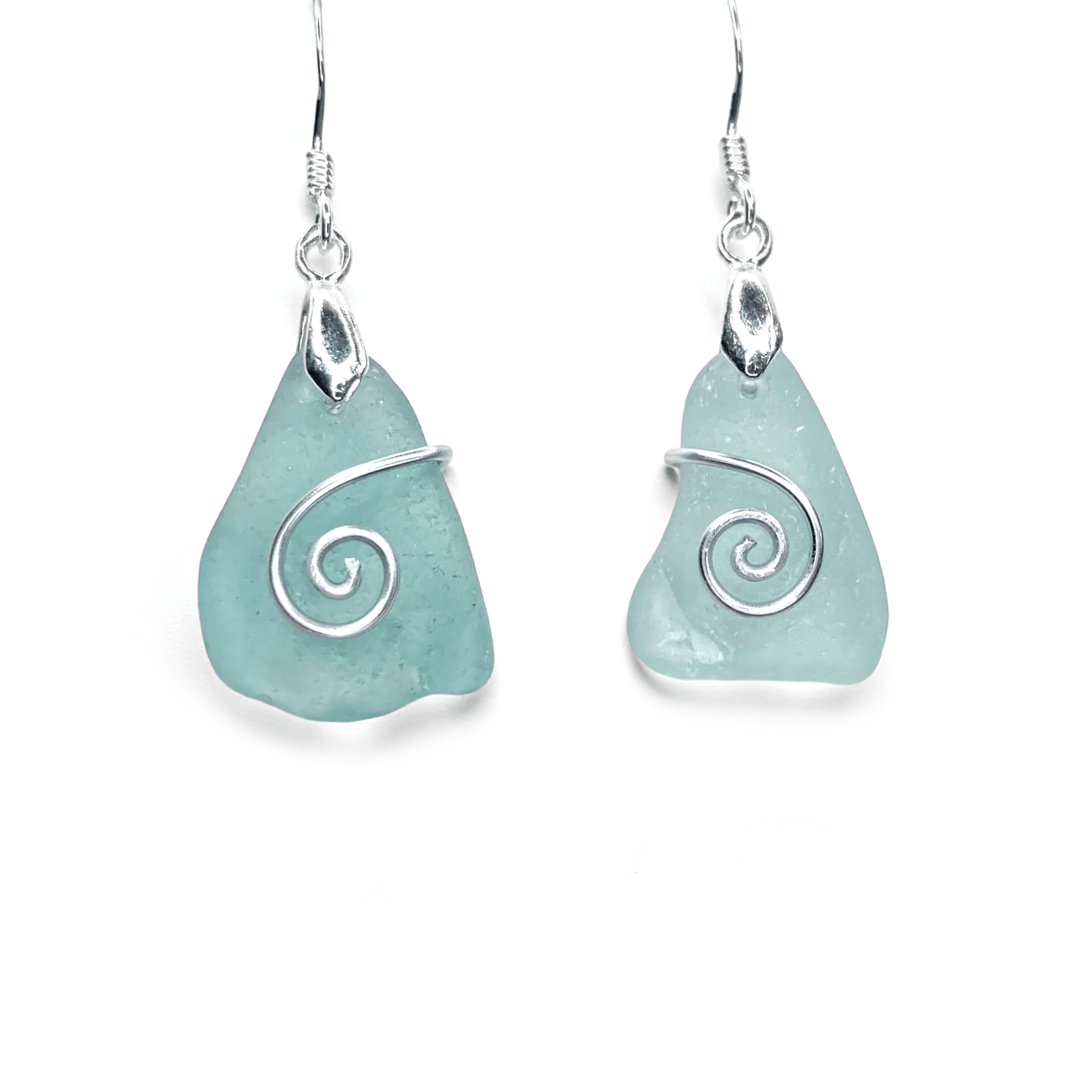 Sea Glass Earrings - Aqua Celtic Wire Wrapped Jewellery - East Neuk Beach Crafts