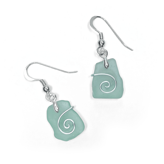 Sea Glass Earrings - Aqua Celtic Wire Wrapped Jewellery