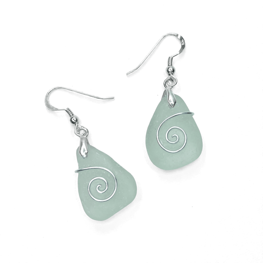 Sea Glass Earrings - Aqua Celtic Wire Wrapped Jewellery - East Neuk Beach Crafts
