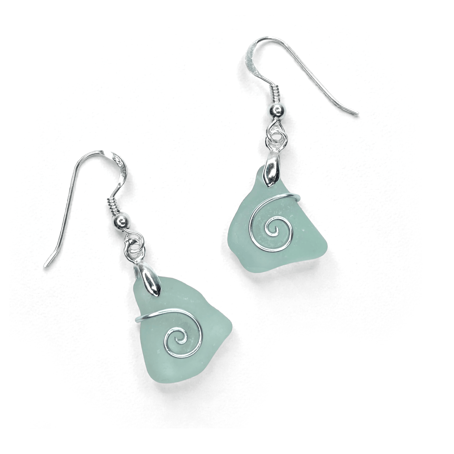 Sea Glass Earrings - Aqua Celtic Wire Wrapped Jewellery - East Neuk Beach Crafts