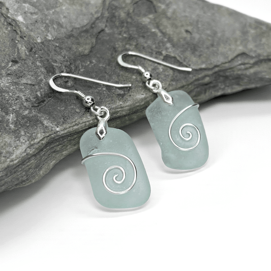 Sea Glass Earrings - Aqua Celtic Wire Wrapped Jewellery - East Neuk Beach Crafts