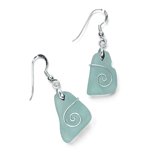 Sea Glass Earrings - Aqua Celtic Wire Wrapped Jewellery - East Neuk Beach Crafts