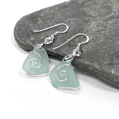 Sea Glass Earrings - Aqua Celtic Wire Wrapped Jewellery - East Neuk Beach Crafts