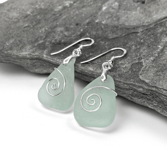 Sea Glass Earrings - Aqua Celtic Wire Wrapped Jewellery - East Neuk Beach Crafts