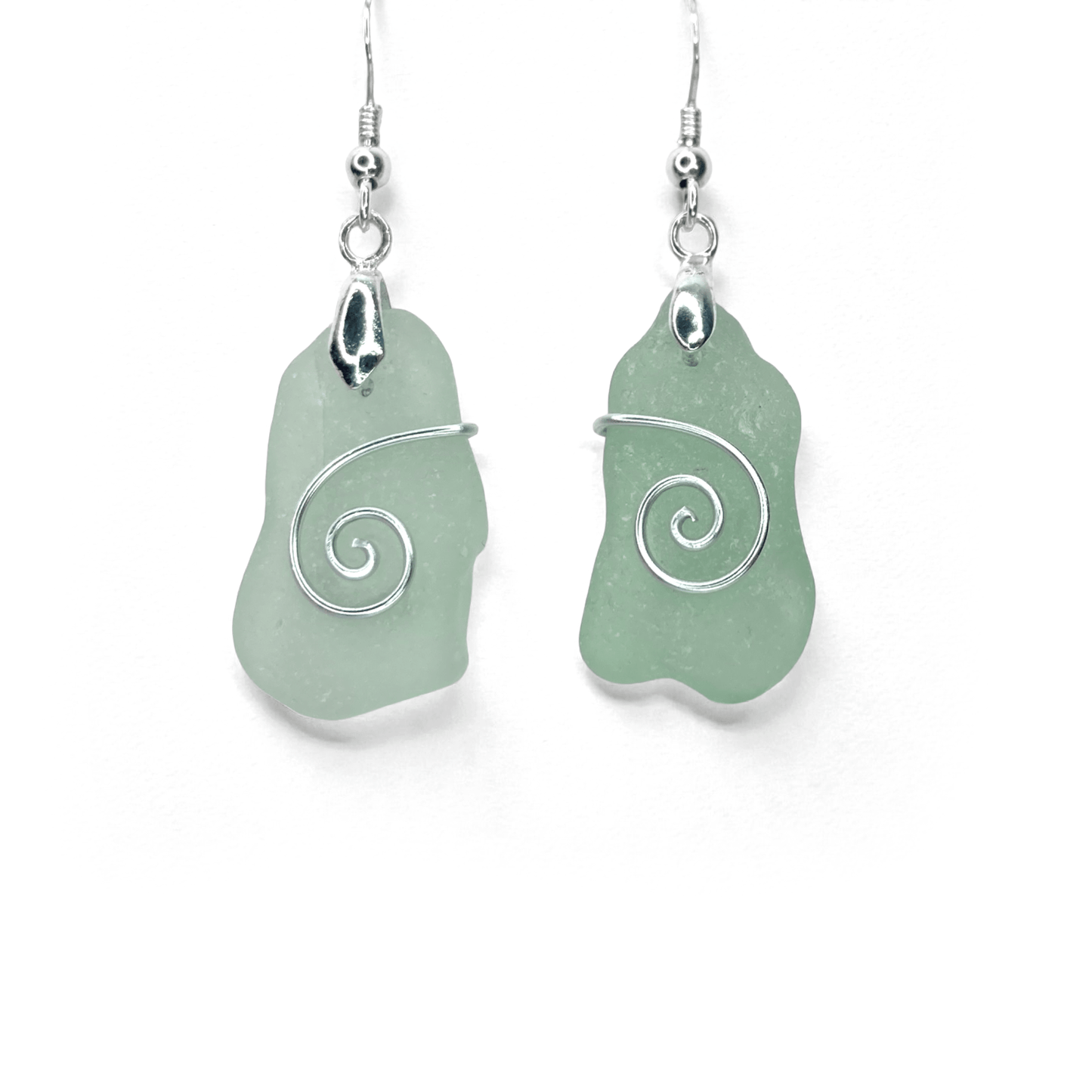 Sea Glass Earrings - Aqua Celtic Wire Wrapped Jewellery - East Neuk Beach Crafts