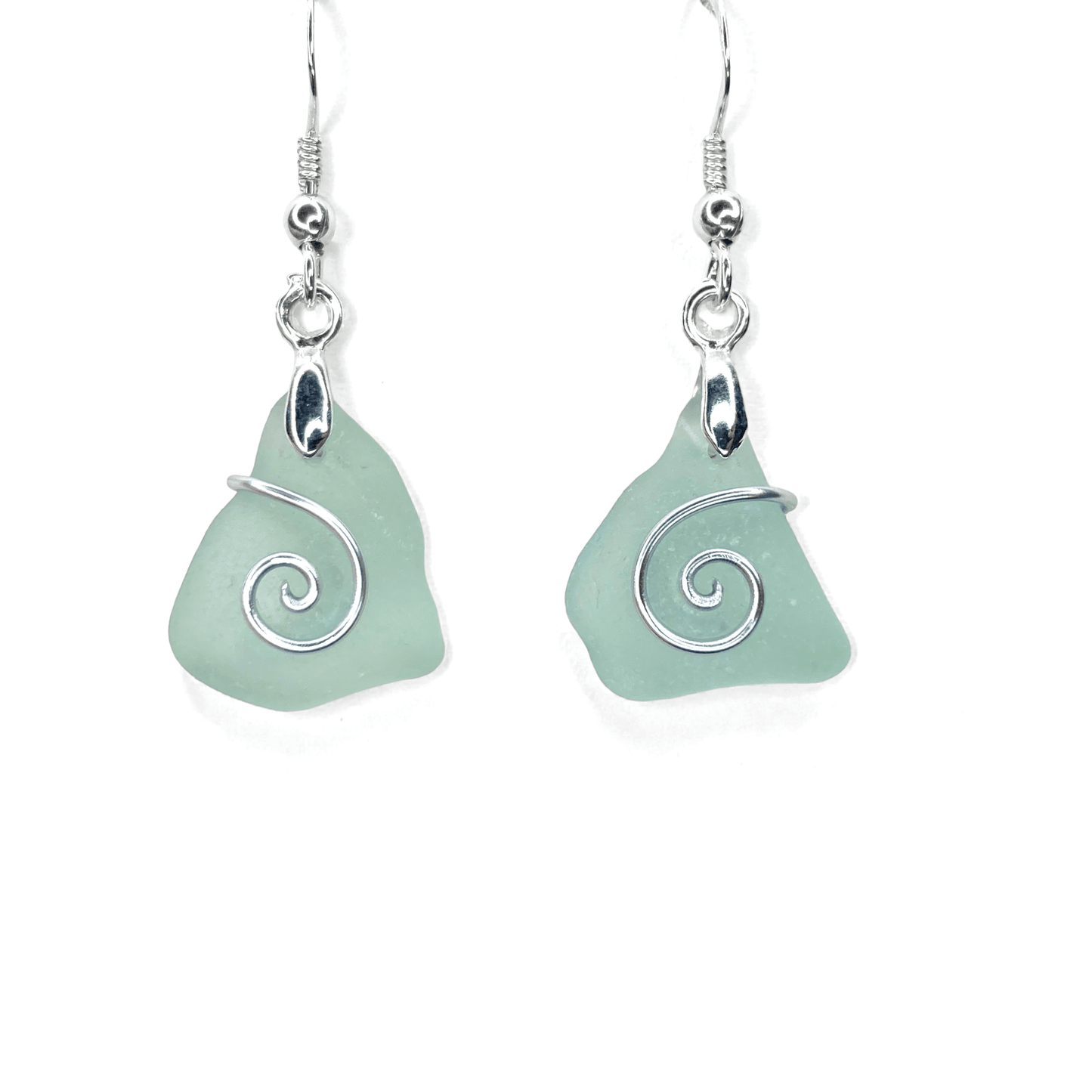 Sea Glass Earrings - Aqua Celtic Wire Wrapped Jewellery - East Neuk Beach Crafts