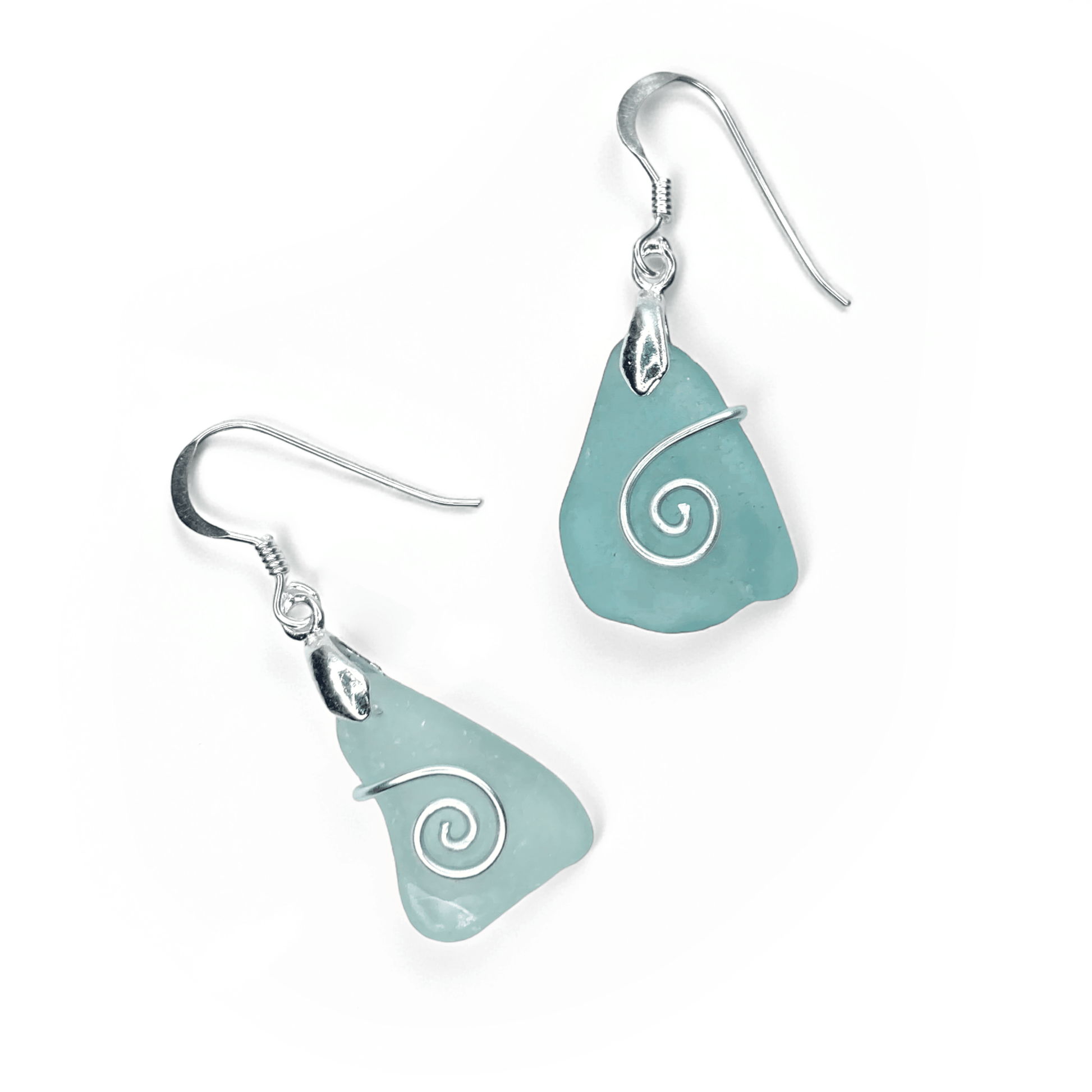 Sea Glass Earrings - Aqua Celtic Wire Wrapped Jewellery - East Neuk Beach Crafts