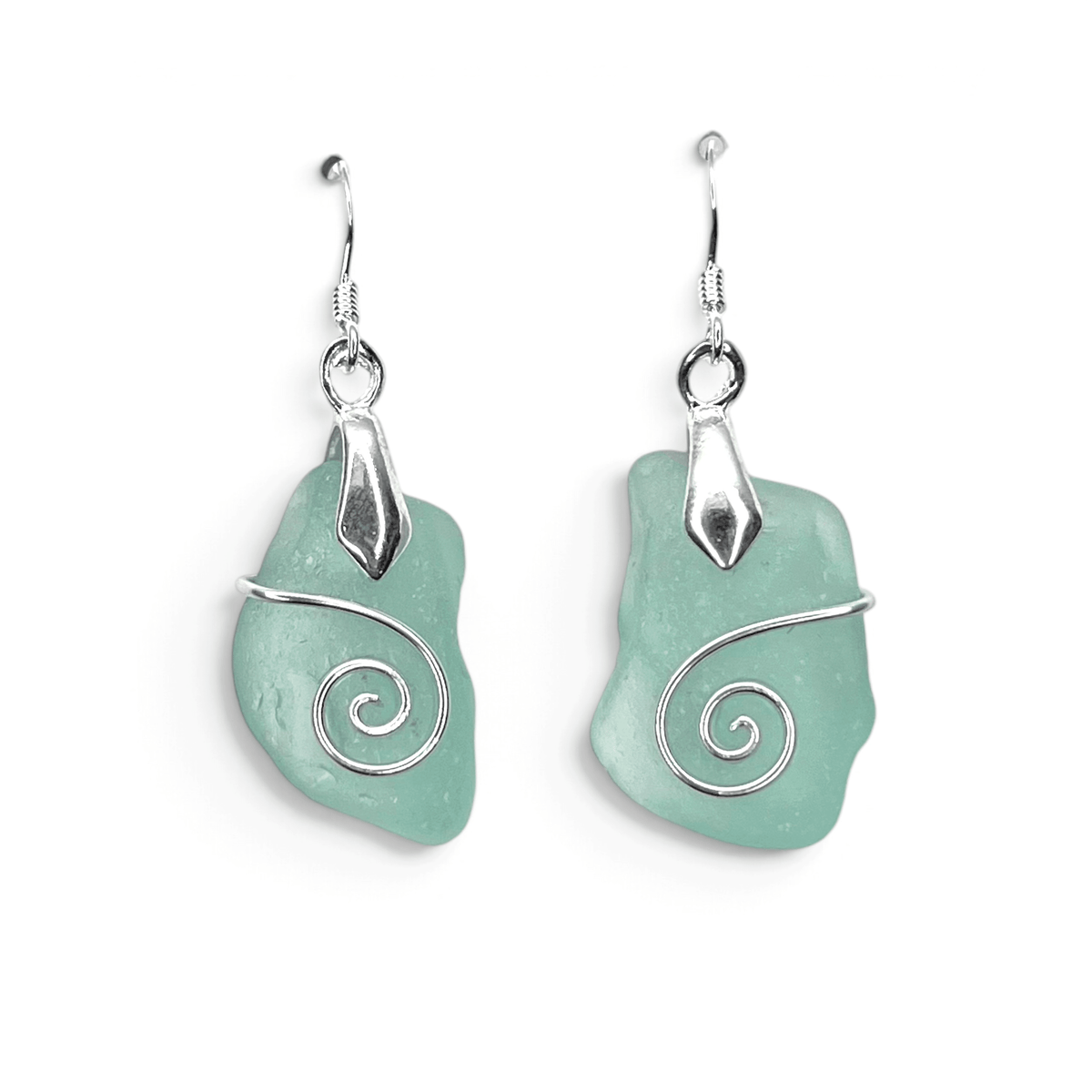 Sea Glass Earrings - Aqua Green Celtic Scottish Jewellery - East Neuk Beach Crafts