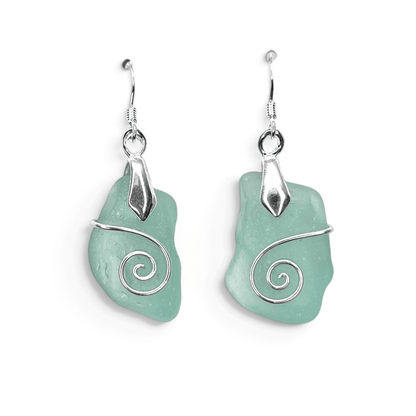 Sea Glass Earrings - Aqua Green Celtic Scottish Jewellery - East Neuk Beach Crafts