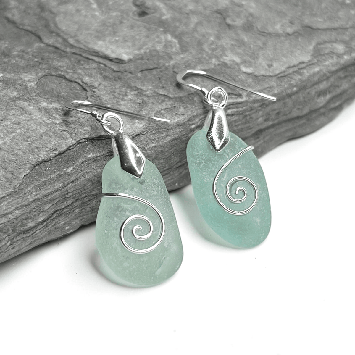 Sea Glass Earrings - Aqua Green Celtic Scottish Jewellery - East Neuk Beach Crafts