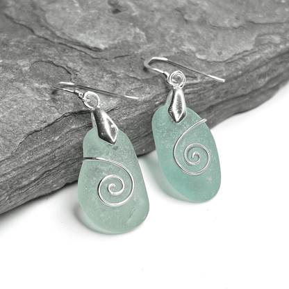 Sea Glass Earrings - Aqua Green Celtic Scottish Jewellery - East Neuk Beach Crafts